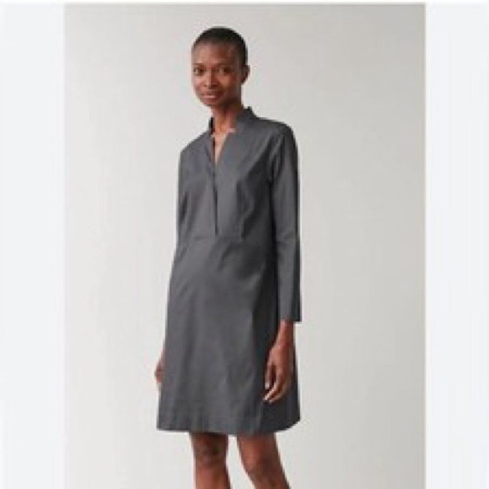 COS Grey V-Neck Shirts Mini Dress